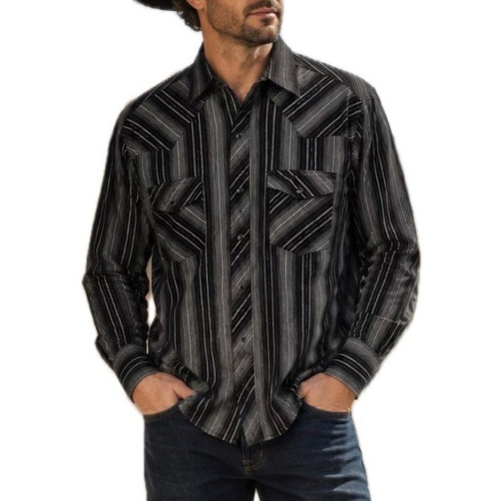 VTG. Wrangler Long Sleeve Black/Gray/Silver Pin Stripe Shirt. Men's Large.